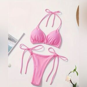 New Pink Padded Triangle Thong Bikini Set Size Medium